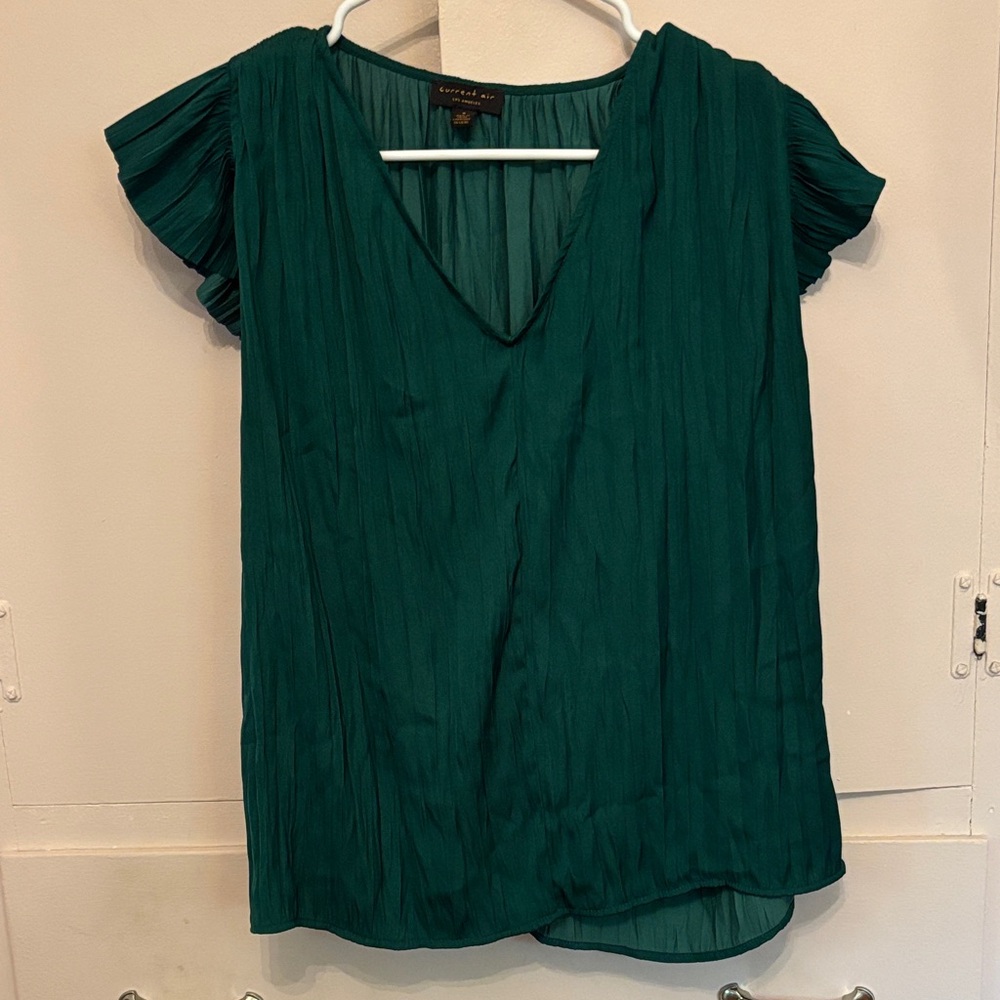 Current Air Green Ruched Flutter Sleeve Blouse